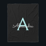 Aqua Aquamarin Blue Script Girly Monogram Name Fleecedecke<br><div class="desc">Aqua Aquamarin Blau und Schwarz Imitat Script Monogram Fügen Sie Ihren eigenen Namen Fleece Blanket. Das macht den perfekten 16 Geburtstag,  Hochzeit,  Brautparty,  Jubiläum,  Babydusche oder Junggeselinnen-Abschied Geschenk für jemanden,  der Lieben glamourösen Luxus und schicke Stile.</div>