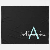 Aqua Aquamarin Blue Script Girly Monogram Name Fleecedecke (Vorderseite (Horizontal))