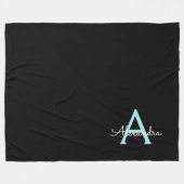 Aqua Aquamarin Blue Script Girly Monogram Name Fleecedecke (Vorderseite (Horizontal))