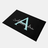Aqua Aquamarin Blue Script Girly Monogram Name Fußmatte (Schrägansicht)