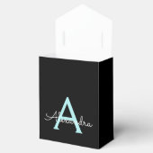 Aqua Aquamarin Blue Script Girly Monogram Name Geschenkschachtel (Geöffnet)