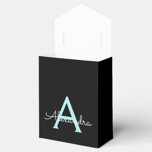 Aqua Aquamarin Blue Script Girly Monogram Name Geschenkschachtel (Geöffnet)
