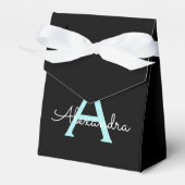 Aqua Aquamarin Blue Script Girly Monogram Name Geschenkschachtel (Vorderseite)