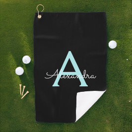 Aqua Aquamarin Blue Script Girly Monogram Name Golfhandtuch