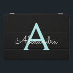 Aqua Aquamarin Blue Script Girly Monogram Name iPad Pro Cover<br><div class="desc">Black und Aqua Aquamarin Blue Simple Script Monogram Name Laptop Case. Das macht den perfekten 16 Geburtstag,  Hochzeit,  Brautparty,  Jubiläum,  Babydusche oder Junggeselinnen-Abschied Geschenk für jemanden,  der Lieben glamourösen Luxus und schicke Stile.</div>
