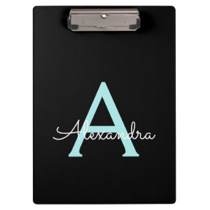 Aqua Aquamarin Blue Script Girly Monogram Name Klemmbrett