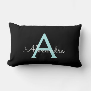 Aqua Aquamarin Blue Script Girly Monogram Name Lendenkissen