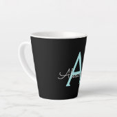 Aqua Aquamarin Blue Script Girly Monogram Name Milchtasse (Linke Ecke)