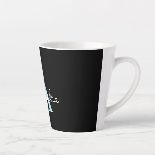 Aqua Aquamarin Blue Script Girly Monogram Name Milchtasse (Rechts)