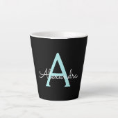 Aqua Aquamarin Blue Script Girly Monogram Name Milchtasse (Vorderseite)