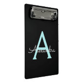 Aqua Aquamarin Blue Script Girly Monogram Name Mini Klemmbrett (Schrägansicht)