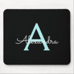 Aqua Aquamarin Blue Script Girly Monogram Name Mousepad<br><div class="desc">Aqua Blue Aquamarin und Schwarz Monogramm Fügen Sie Ihren eigenen Namen Mousepad (Maus Pad). Das macht den perfekten 16 Geburtstag,  Hochzeit,  Brautparty,  Jubiläum,  Babydusche oder Junggeselinnen-Abschied Geschenk für jemanden,  der Lieben glamourösen Luxus und schicke Stile.</div>