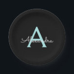 Aqua Aquamarin Blue Script Girly Monogram Name Pappteller<br><div class="desc">Aqua Aquamarin Blue und Black Monogram Fügen Sie Ihren eigenen Namen Script Party Teller. Das macht den perfekten 16 Geburtstag,  Hochzeit,  Brautparty,  Jubiläum,  Babydusche oder Junggeselinnen-Abschied Geschenk für jemanden,  der Lieben glamourösen Luxus und schicke Stile.</div>