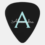Aqua Aquamarin Blue Script Girly Monogram Name Plektrum<br><div class="desc">Black and Aqua Aquamarin Blue Name Plektrum. Das macht den perfekten 16 Geburtstag,  Hochzeit,  Brautparty,  Jubiläum,  Babydusche oder Junggeselinnen-Abschied Geschenk für jemanden,  der Lieben glamourösen Luxus und schicke Stile.</div>