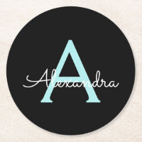 Aqua Aquamarin Blue Script Girly Monogram Name