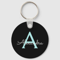 Aqua Aquamarin Blue Script Girly Monogram Name