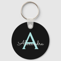 Aqua Aquamarin Blue Script Girly Monogram Name