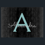 Aqua Aquamarin Blue Script Girly Monogram Name Schneidebrett<br><div class="desc">Black und Aqua Aquamarin Blue Simple Script Monogram Name Cutting Board. Dies macht den perfekten Abschluss,  Geburtstag,  Hochzeit,  Brautparty,  Jubiläum,  Babydusche oder Junggeselinnen-Abschied Geschenk für jemanden,  die Lieben glamourösen Luxus und schicke Stile.</div>