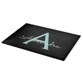 Aqua Aquamarin Blue Script Girly Monogram Name Schneidebrett (Ecke)