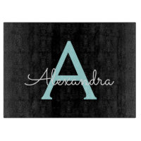 Aqua Aquamarin Blue Script Girly Monogram Name