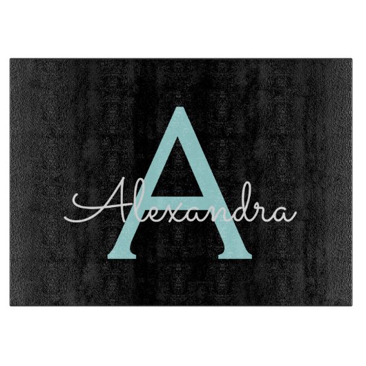 Aqua Aquamarin Blue Script Girly Monogram Name Schneidebrett (Vorderseite)