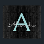 Aqua Aquamarin Blue Script Girly Monogram Name Schneidebrett<br><div class="desc">Black und Aqua Aquamarin Blue Simple Script Monogram Name Cutting Board. Dies macht den perfekten Abschluss,  Geburtstag,  Hochzeit,  Brautparty,  Jubiläum,  Babydusche oder Junggeselinnen-Abschied Geschenk für jemanden,  die Lieben glamourösen Luxus und schicke Stile.</div>