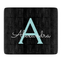 Aqua Aquamarin Blue Script Girly Monogram Name