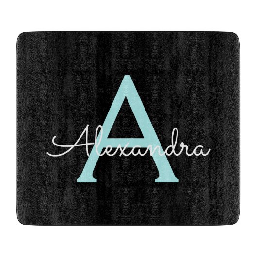 Aqua Aquamarin Blue Script Girly Monogram Name Schneidebrett (Vorderseite)