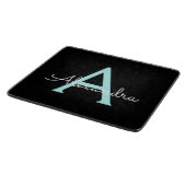 Aqua Aquamarin Blue Script Girly Monogram Name Schneidebrett (Ecke)