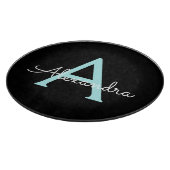 Aqua Aquamarin Blue Script Girly Monogram Name Schneidebrett (Ecke)