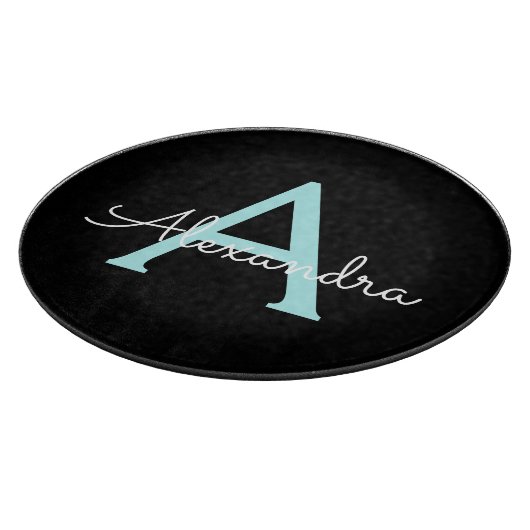 Aqua Aquamarin Blue Script Girly Monogram Name Schneidebrett (Ecke)