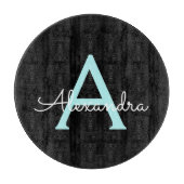 Aqua Aquamarin Blue Script Girly Monogram Name Schneidebrett (Vorderseite)