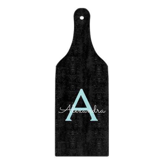 Aqua Aquamarin Blue Script Girly Monogram Name Schneidebrett (Vorderseite)
