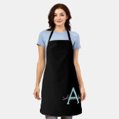 Aqua Aquamarin Blue Script Girly Monogram Name Schürze (Getragen)