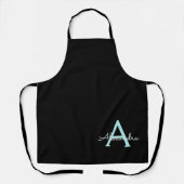 Aqua Aquamarin Blue Script Girly Monogram Name Schürze (Vorderseite)