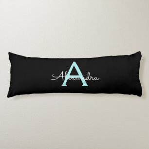 Aqua Aquamarin Blue Script Girly Monogram Name Seitenschläferkissen