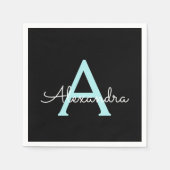 Aqua Aquamarin Blue Script Girly Monogram Name Serviette (Vorderseite)
