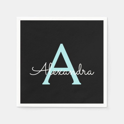 Aqua Aquamarin Blue Script Girly Monogram Name Serviette (Vorderseite)