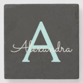 Aqua Aquamarin Blue Script Girly Monogram Name Steinuntersetzer (Vorderseite)