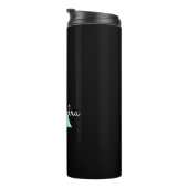 Aqua Aquamarin Blue Script Girly Monogram Name Thermosbecher (Nach rechts gedreht)