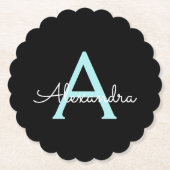 Aqua Aquamarin Blue Script Girly Monogram Name Untersetzer (Vorderseite)
