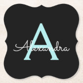 Aqua Aquamarin Blue Script Girly Monogram Name Untersetzer (Vorderseite)