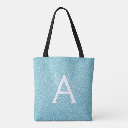 Aqua Aquamarin Blue Sparkle Elegante Monogram Book Tasche (Rückseite)