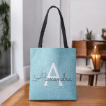 Aqua Aquamarin Blue Sparkle Elegante Monogram Book Tasche<br><div class="desc">Aqua Aquamarin Ice Blue Imitats Sparkle und Glitzer Elegante Monogram Book Bag. Dieses Buchtasche kann so angepasst werden,  dass sie Ihren Vor- und Erstnamen enthält.</div>