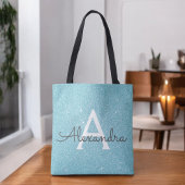 Aqua Aquamarin Blue Sparkle Elegante Monogram Book Tasche