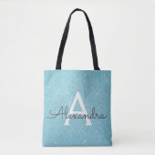Aqua Aquamarin Blue Sparkle Elegante Monogram Book Tasche (Vorderseite)