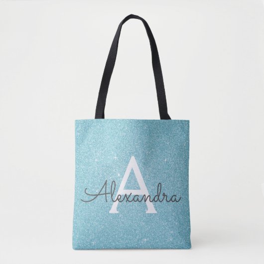 Aqua Aquamarin Blue Sparkle Elegante Monogram Book Tasche (Vorderseite)