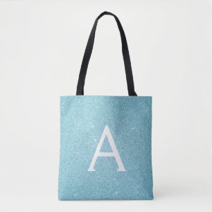 Aqua Aquamarin Blue Sparkle Elegantes Monogramm Bu Tasche