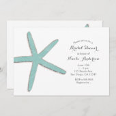 Aqua Aquamarin Blue Starfish White Beach Brautpart Einladung (Vorne/Hinten)