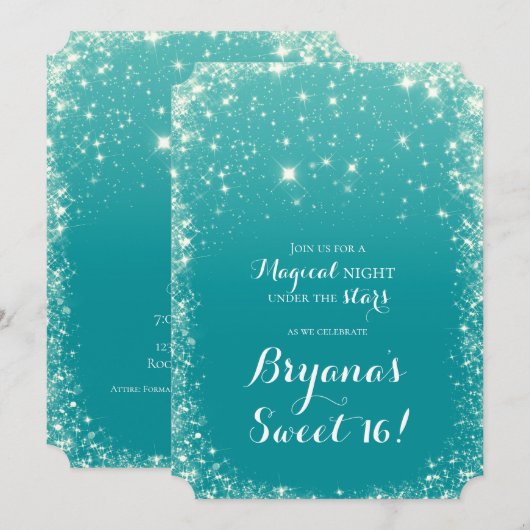 Aqua Aquamarin Blue Starry Night Sky Celestial Swe Einladung (Vorne/Hinten)